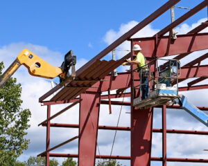 Workers construct the steel frame of the new transfer station building Sept. 10. Courtesy | City of Hillsdale