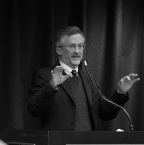 Associate Professor of Economics Charles Steele speaks on the idea of the United States as the world's mediator. (Elena Creed/Collegian)