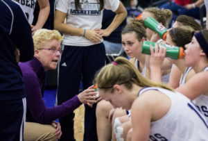 Head coach Claudette Charney, coaching the women’s basketball team.  (Anders Kiledal/Collegian)