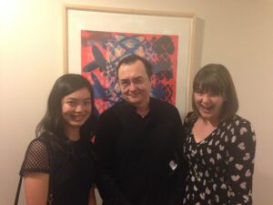 Senior Grace Hertz (right) meets composer Pierre-Laurent Aimard (center)with one of her fellow interns (left) while working in New York City at the Lincoln Center for the Performing Arts last summer. Grace Hertz | Courtesy