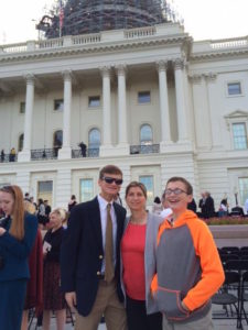 Laura Smith with sons William and Nicholas outside Congress for Pope Francis' address. 