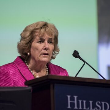 Minnie Churchill speaks during CCA on her grandfather-in-law, Winston Churchill