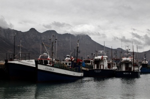 A shot of fishing boats in Hout Bay, Western Cape, South Africa. 
