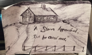 The baristas at Jitters have a tradition of decking the cafe with small drawings, like this one by junior Joel Haines. Evan Carter | Collegian 