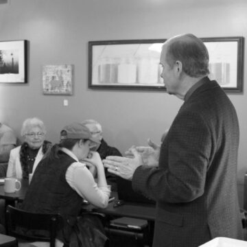 Tim Walberg shares coffee and conversation with constituents