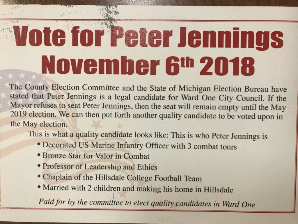 Unregistered committee sends mailers in support of vote for Jennings