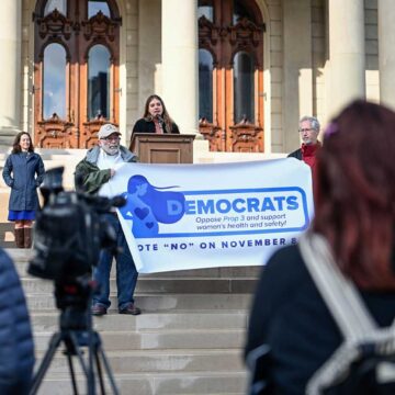 Former professor speaks at Democrats for Life press conference against Prop. 3