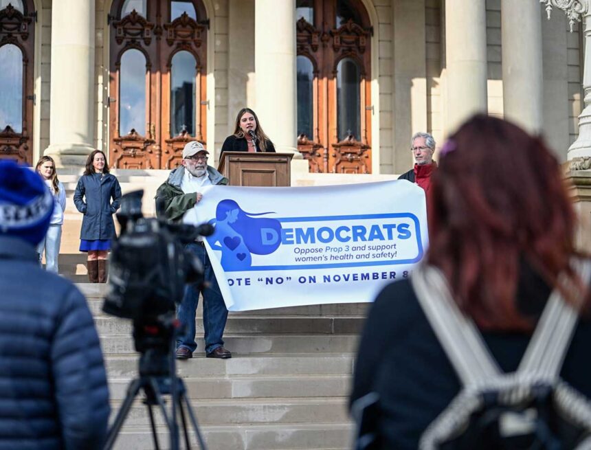 Former professor speaks at Democrats for Life press conference against Prop. 3