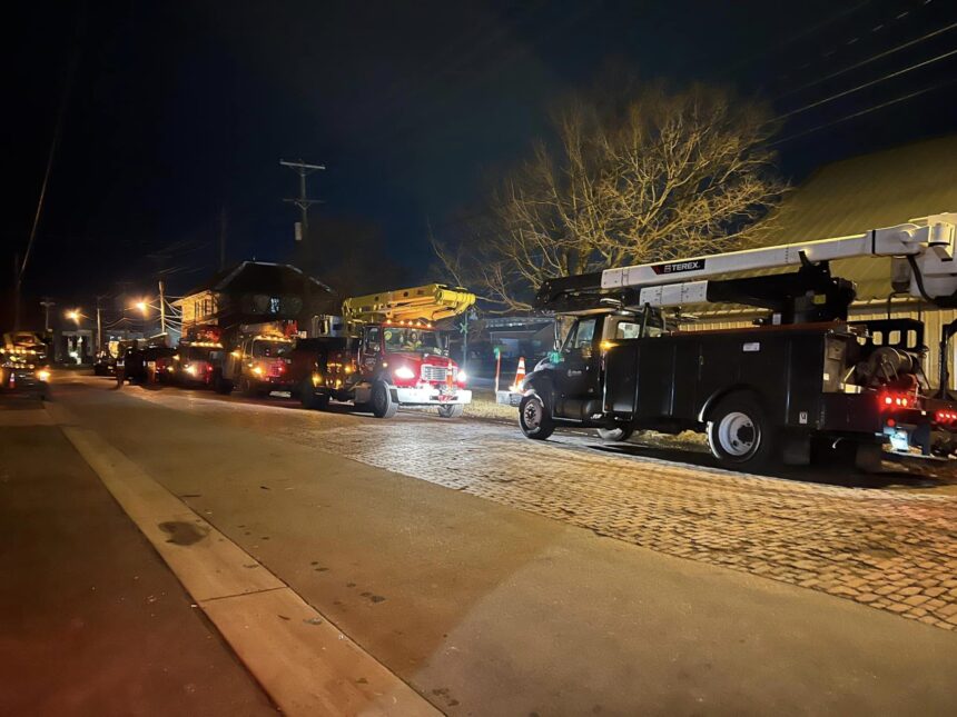 Linemen worked long hours to restore power in Hillsdale. Courtesy | Facebook