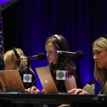 Students broadcast live election coverage from Searle Center