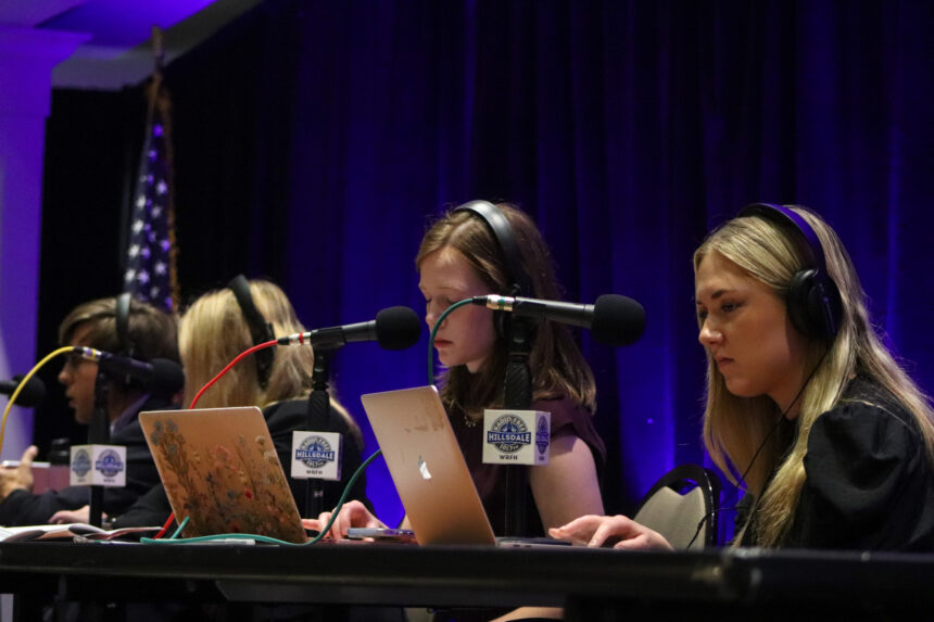 Students broadcast live election coverage from Searle Center