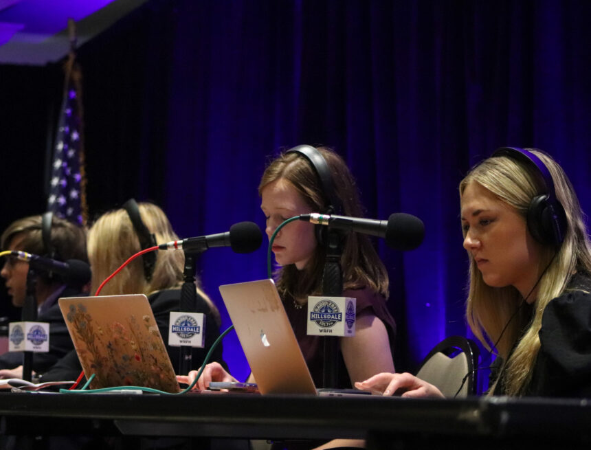 Students broadcast live election coverage from Searle Center