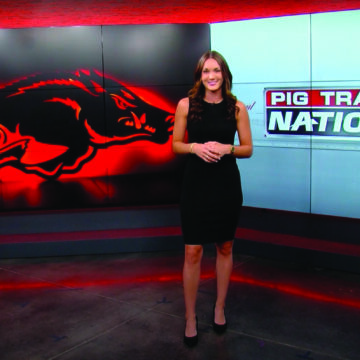 Hana Connelly worked at an Arkansas-based TV station last summer reporting on football for the University of Arkansas. Courtesy | Hana Connelly