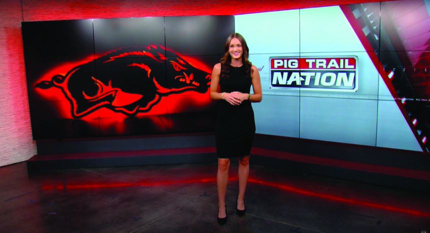 Hana Connelly worked at an Arkansas-based TV station last summer reporting on football for the University of Arkansas. Courtesy | Hana Connelly