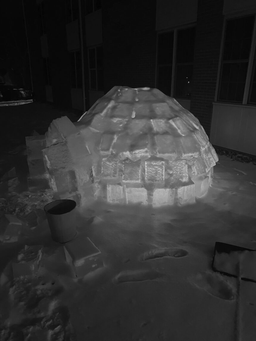 Simpson men beat cold with igloo
