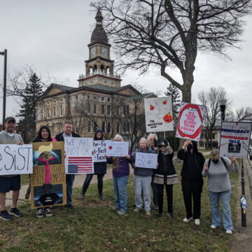 Democrats protest Trump, Musk at county courthouse