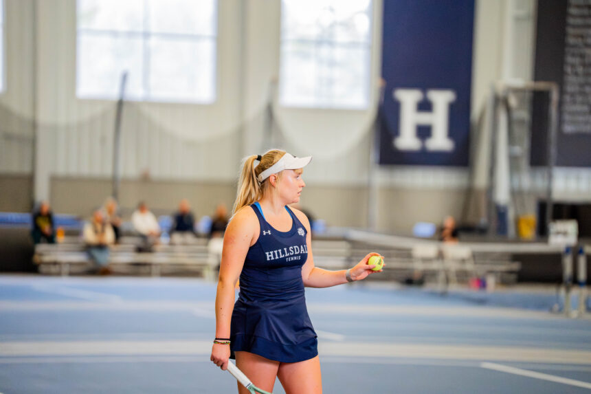 Junior Ané Dannhauser gets ready to serve. Courtesy | Ashley Van Hoose Winning streak resumes outdoors